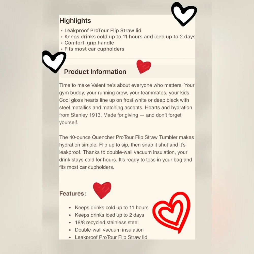 🖤Stanley Black and Red Travel Mug with Heart Design❤️ - Picture 4 of 12